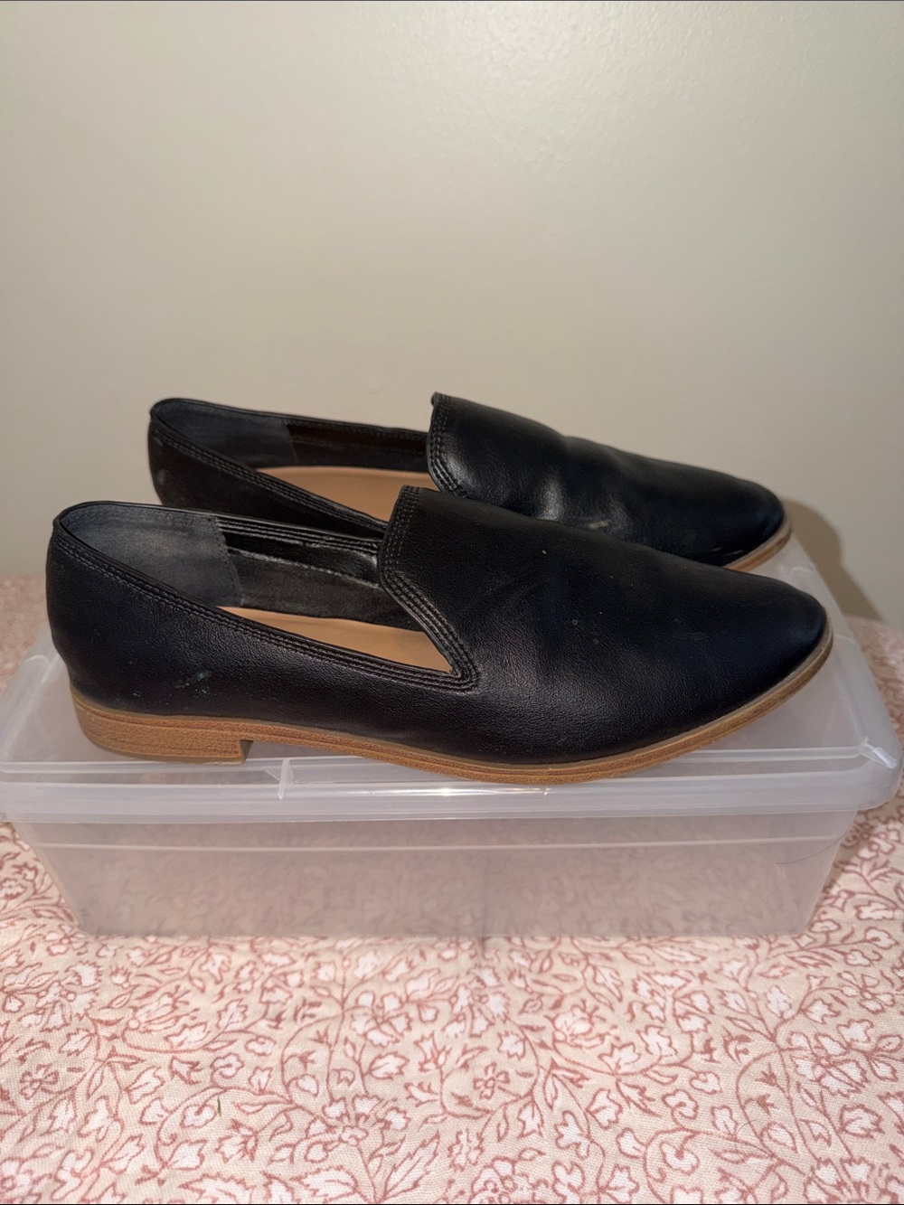 Black Leather Slip-On Loafers with Tan Sole